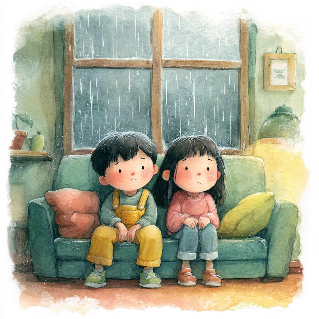 Illustration from "A Rainy Day", a beginner short story for language learners