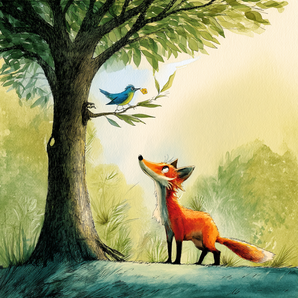 Illustration from "The Clever Fox", a beginner short story for language learners
