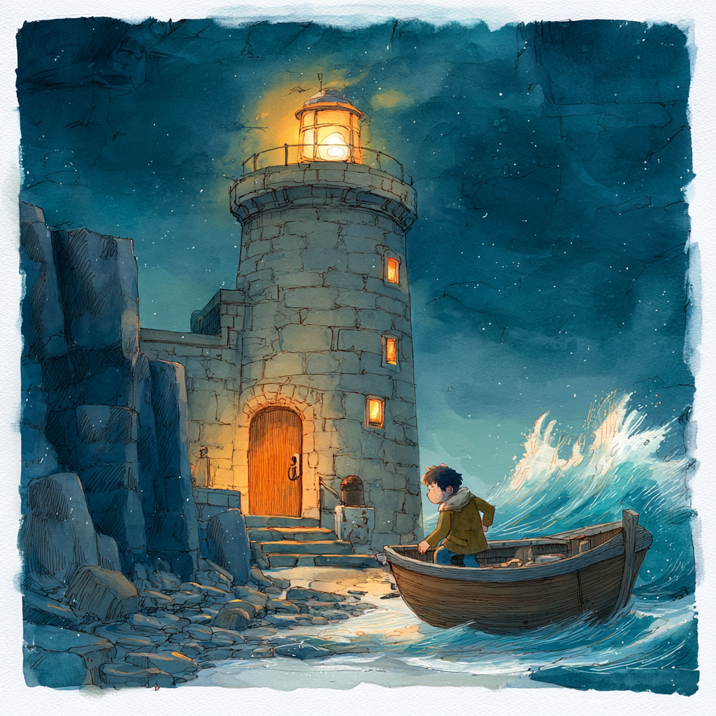 Illustration from "The Lighthouse Keeper's Guest", a intermediate short story for language learners