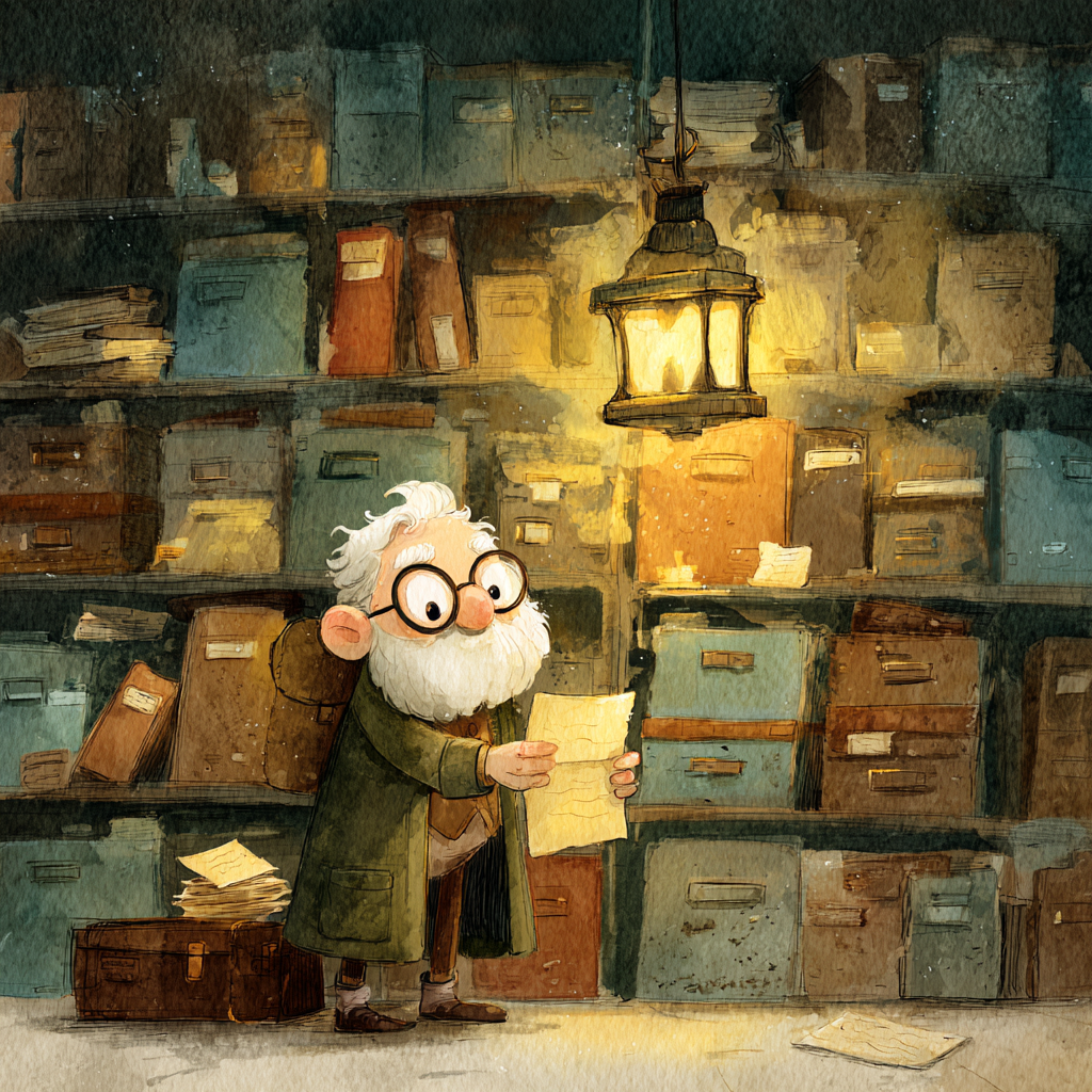 Illustration from "The Archivist's Regret", a advanced short story for language learners
